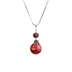 Delicate Burgundy Red Pearl Sterling Silver Necklace