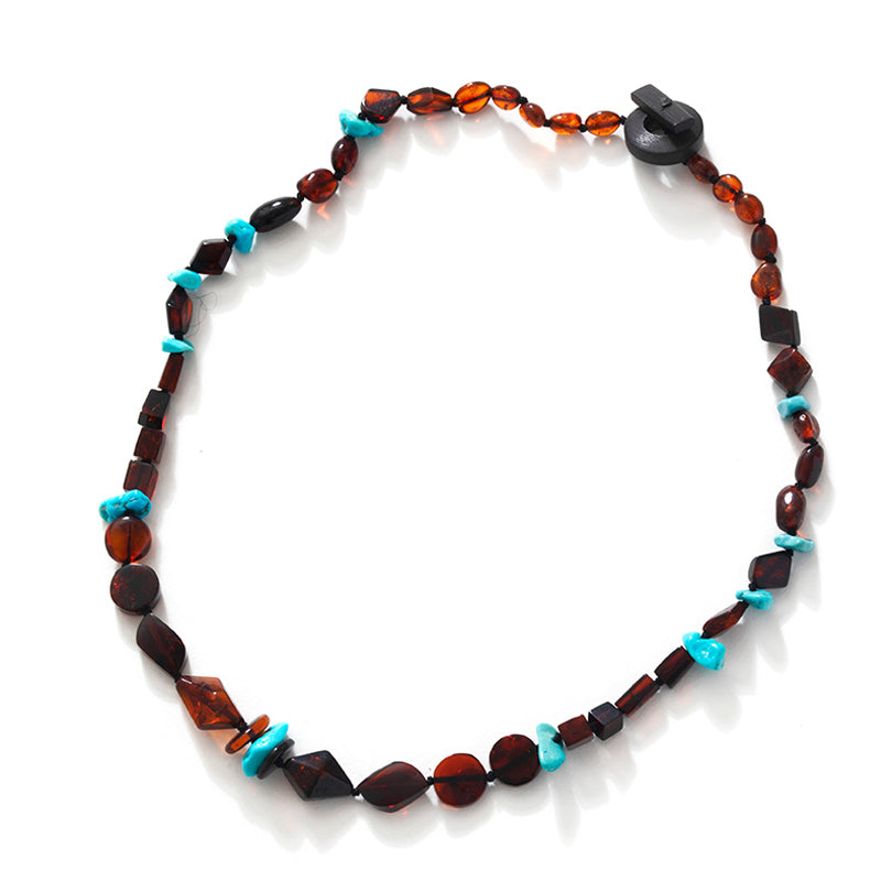 Striking Cherry Baltic Amber with Turquoise Necklace