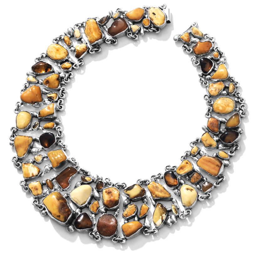 Polish Designer Pomianowski Magnificent Amber Sterling Silver Statement Necklace