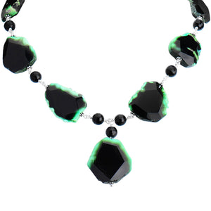 Gorgeous Emerald Green Agate Sterling Silver Toggle Statement Necklace