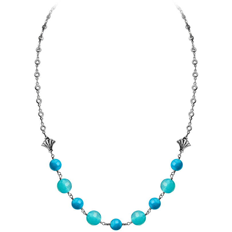 Gorgeous Color Blue Agate Silver Plated Necklace 18" - 20"