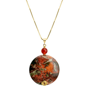 Vibrant Orange Jasper Statement Stone with Carnelian Italian  Vermeil Chain Necklace