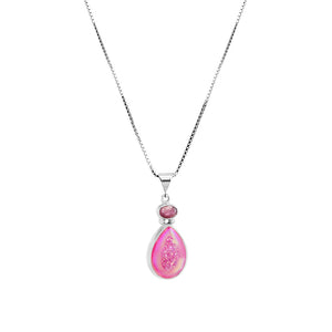 Rose Titanium Drusy with Tourmaline Sterling Silver Necklace
