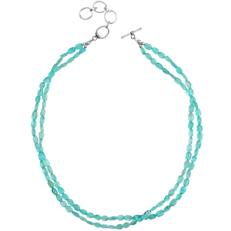 Gorgeous Sea-Green Apatite Double Strand Sterling Silver Necklace