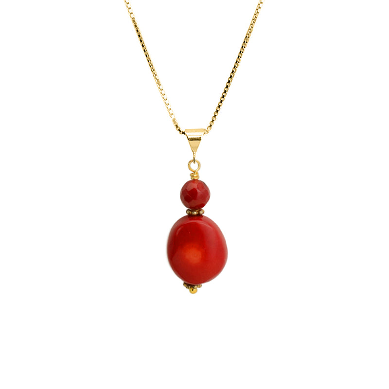 Small Coral Nugget on Italian18kt Gold Plated Silver Necklace