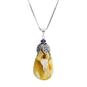 Polish Butterscotch White Baltic Amber Sterling Silver Statement Necklace