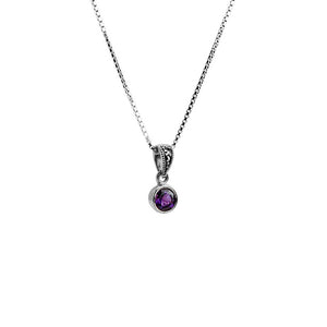Petite Amethyst Quartz and Marcasite Sterling Silver Necklace 16" - 18"