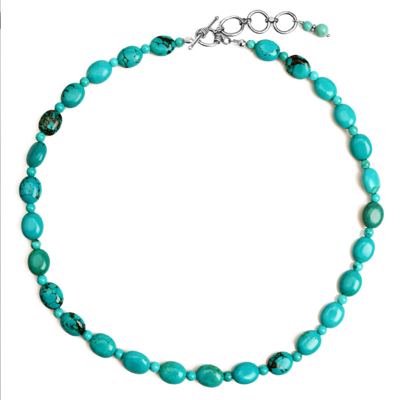 Vibrant Magnesite Turquoise Sterling Silver Necklace 17" - 19"