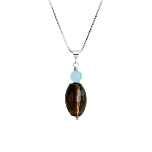 Diamond Cut Faceted Smoky Quartz Stone Sterling Silver Necklace