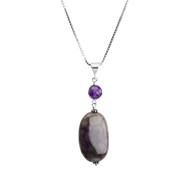 Beautiful Purple Agate with Amethyst Stones Sterling Silver Necklace