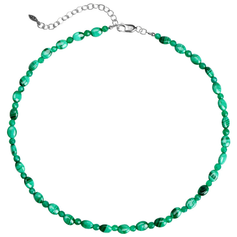 Rare Beautiful Green Malachite Beaded Sterling Silver Necklace