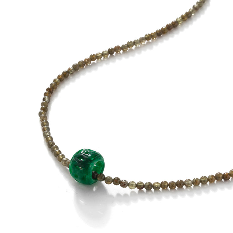 Beautiful Carved Green Jade on Idocrase Beaded Necklace