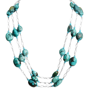 Genuine Turquoise Stones Floating on Delicate Silver Strands Sterling Silver Necklace