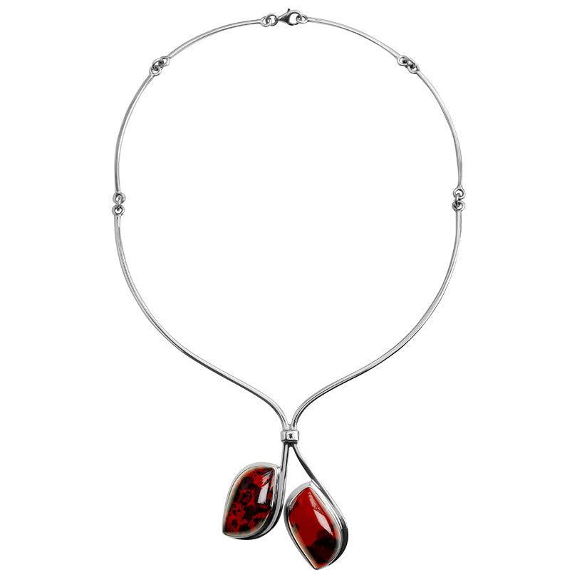 Gorgeous Deep Cherry Baltic Amber Sterling Silver Statement Necklace