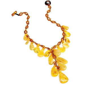 Polish Designer Lavish And Luxurious Natural Mixed Baltic Amber Drops Statement Necklace.