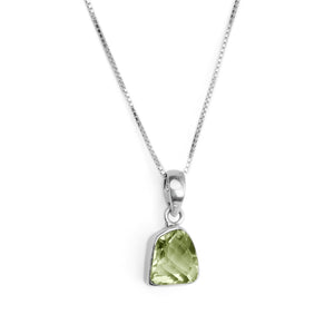 Glittering Green Amethyst Pendant on Italian Rhodium Plated Sterling Silver Necklace