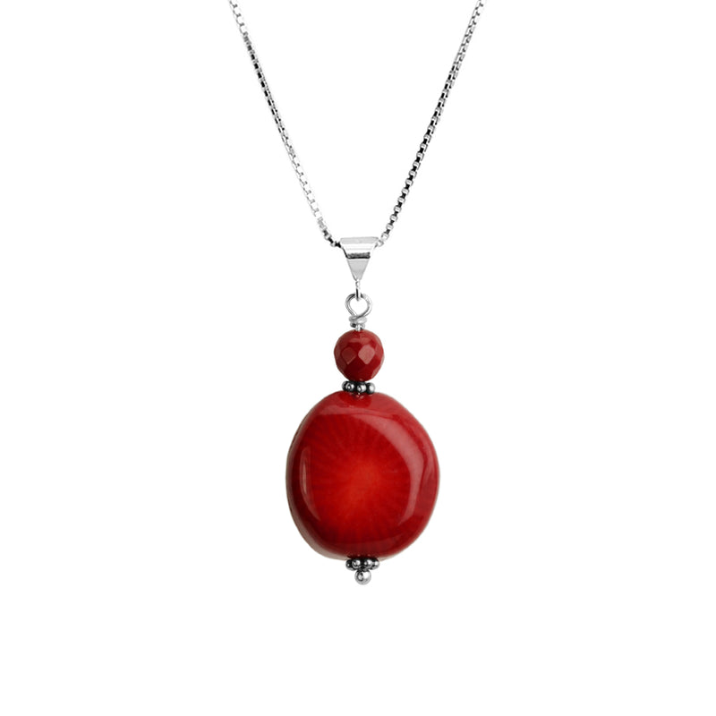 Bold Coral Stone Sterling Silver Necklace