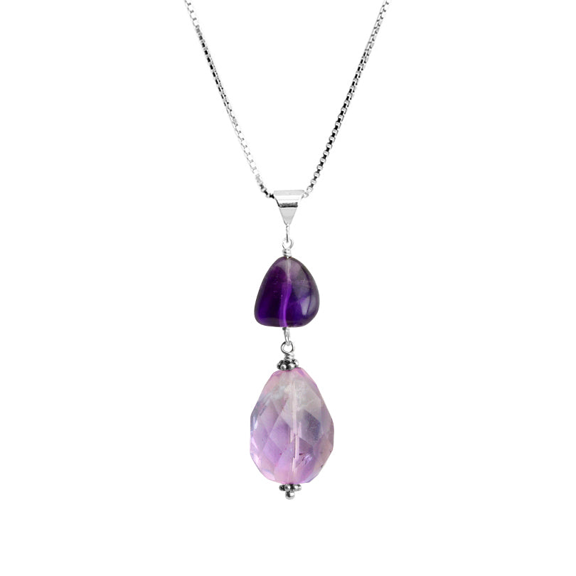 Glamorous Deep and Lavender Amethyst Sterling Silver Necklace