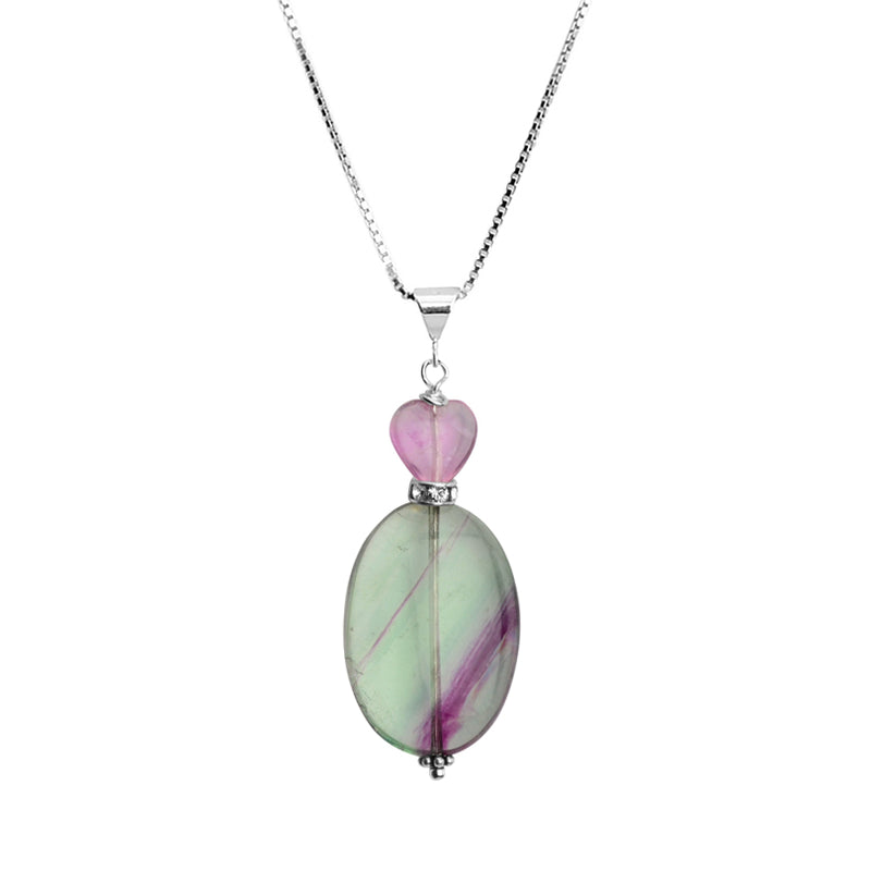 Gorgeous Fluorite Heart Pendant Necklace Sterling Silver Necklace