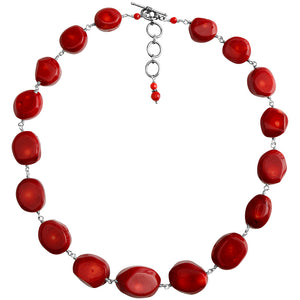 Beautiful Red Coral Stone Sterling Silver Necklace