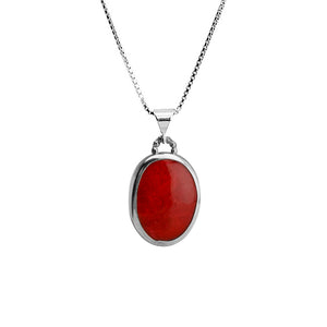 Balinese Petite Oval Red Coral Sterling Silver Necklace