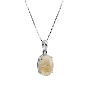 Lovely Gold Rutilated Quartz Drop Sterling Silver Necklace