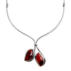 Gorgeous Deep Cherry Baltic Amber Sterling Silver Statement Necklace