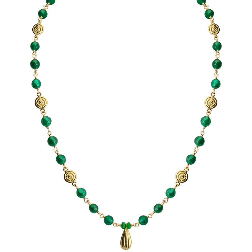 Divine Emerald-Green Color Faceted Agate with Gold Plated Accents Necklace 17" - 19"