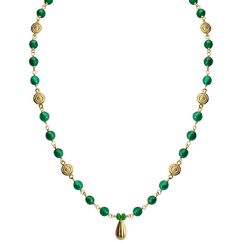 Divine Emerald-Green Color Faceted Agate with Gold Plated Accents Necklace 17