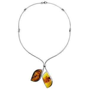 Polish Designer Natural Shades of Cognac Baltic Amber Sterling Silver Statement Necklace Necklace