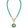 Whimsical Hummingbird on Green Jade Circle Gold Plated Statement Necklace