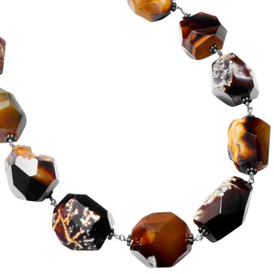 Magnificent Bold Chunky Golden Brown Agate Nuggets Sterling Silver Toggle Statement Necklace