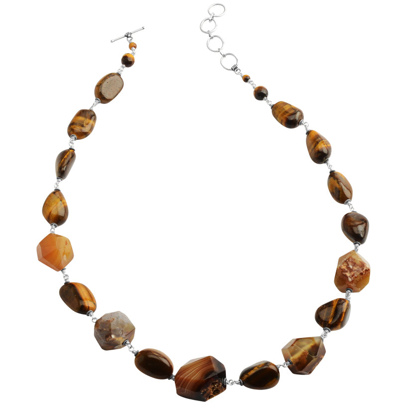 Silky Smooth Tiger's Eye Sterling Silver Toggle Statement Necklace