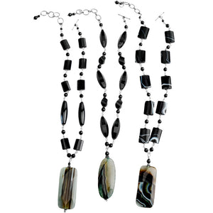 Gorgeous Nature's Designs of Stripped Agate and Black Onyx Sterling Silver Statement Necklaces