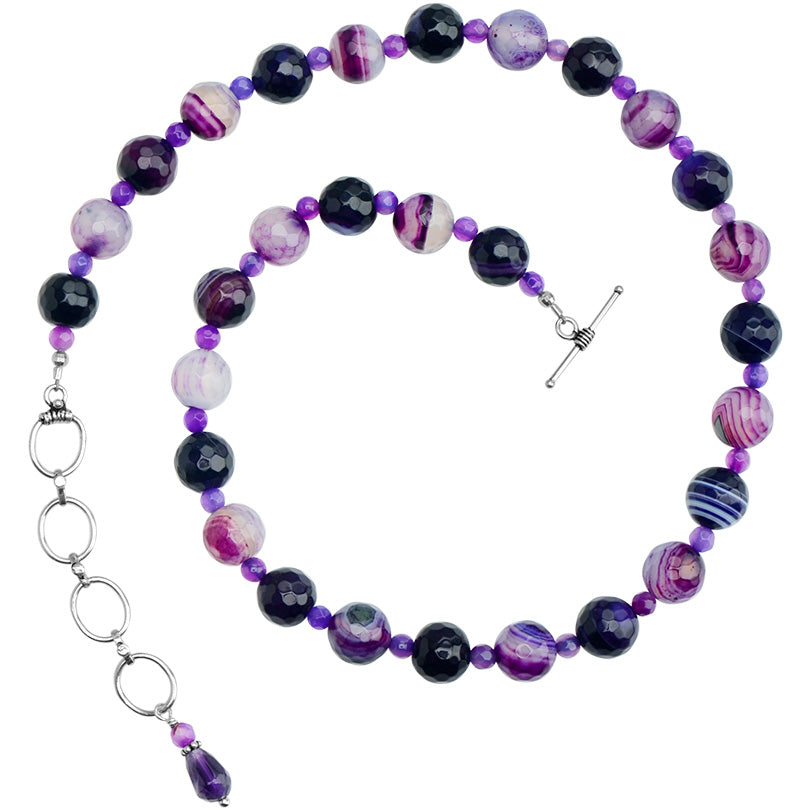 Gorgeous Purple Agate & Amethyst Sterling Silver Statement Necklace