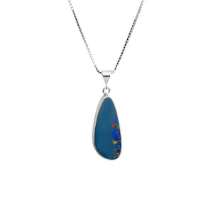 Dark Australian Blue Opal Sterling Silver Necklace