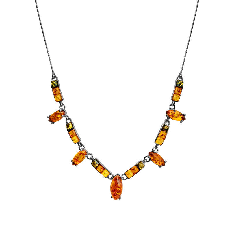 Vibrant Mixed Colors of Baltic Amber Sterling Silver Necklace