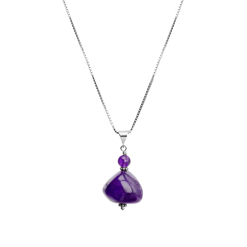 Sleek and Smooth Amethyst Sterling Silver Necklace 16