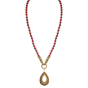 Beautiful Ruby Pearls with Gold Plated Marcasite Surrounded by a Garnet Border Statement Necklace
