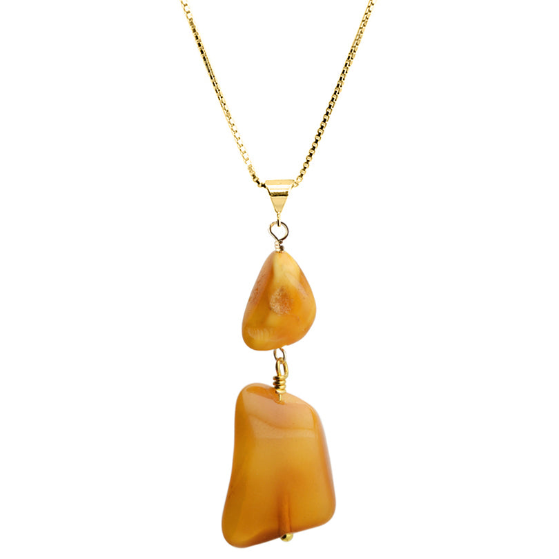 Rich Color of Butterscotch Baltic Amber on Vermeil Necklace 16" - 18"
