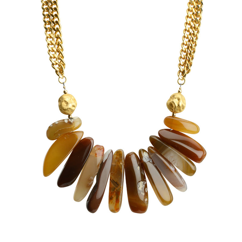 Natural Stones of Silky Agate Gold Plated Statement Necklace