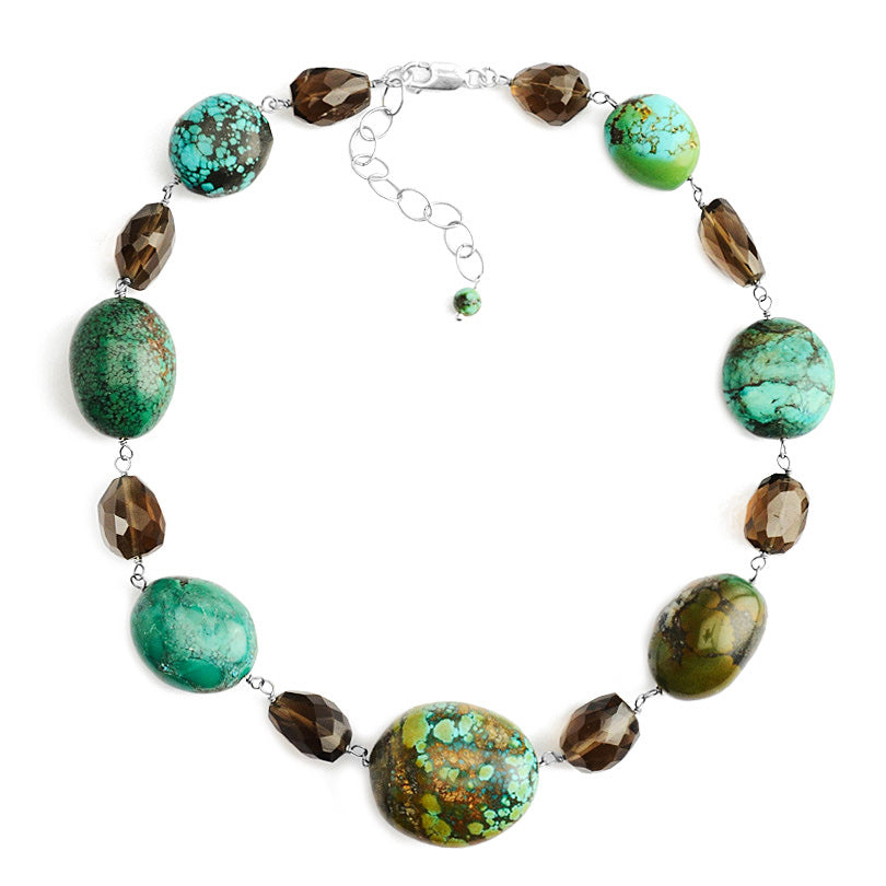 Magnificent Genuine Turquoise and Smoky Quartz Statement Necklace