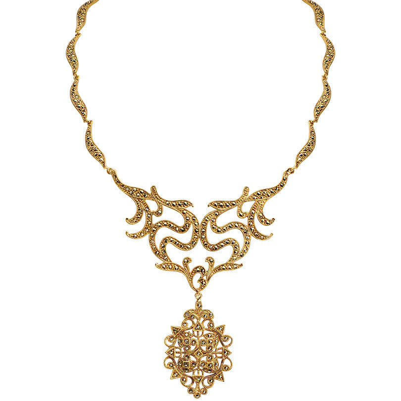 Exquisite Victorian Starcrest Gold Plated Marcasite Necklace