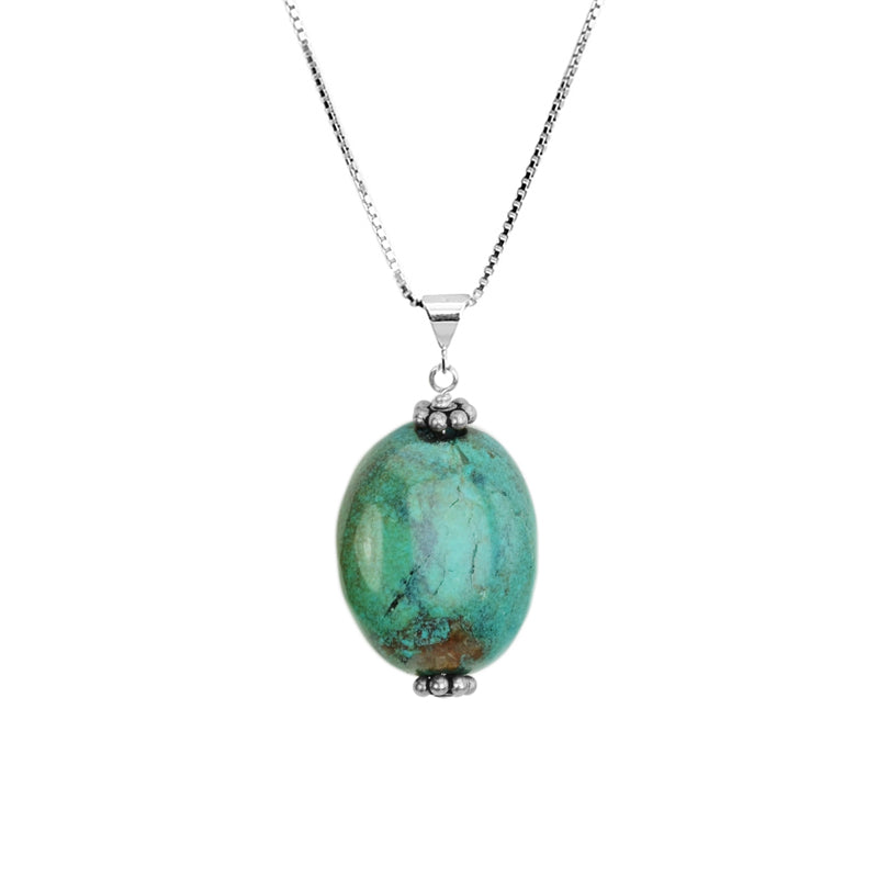 Genuine Turquoise Stone Sterling Silver Necklace