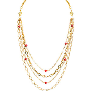 Delicate Gold Plated Chains with Coral Accents Necklace