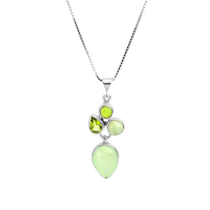 Beautiful Green Prehnite and Peridot Gemstone Sterling Silver Necklace