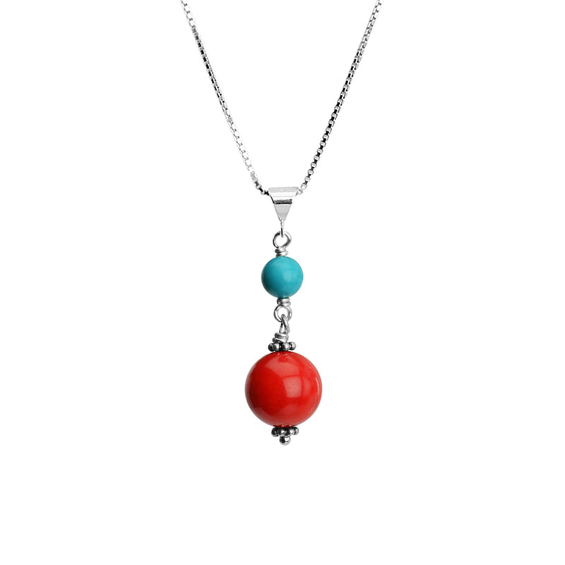 Beautiful Coral and Turquoise Sterling Silver Necklace