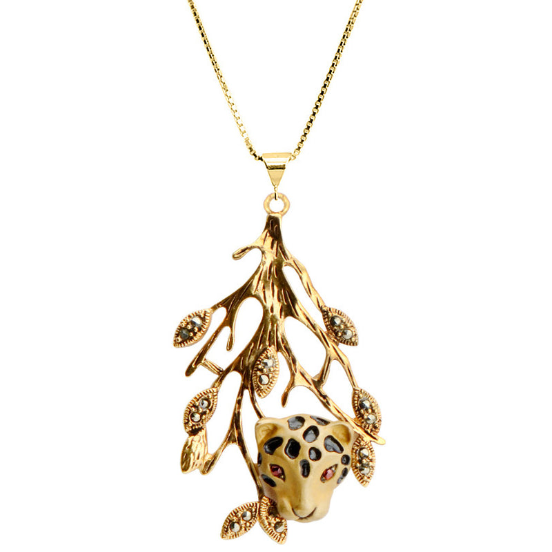 Gold Plated Leopard on 18kt Gold Plated Sterling Silver Italian Necklace 16" - 18"