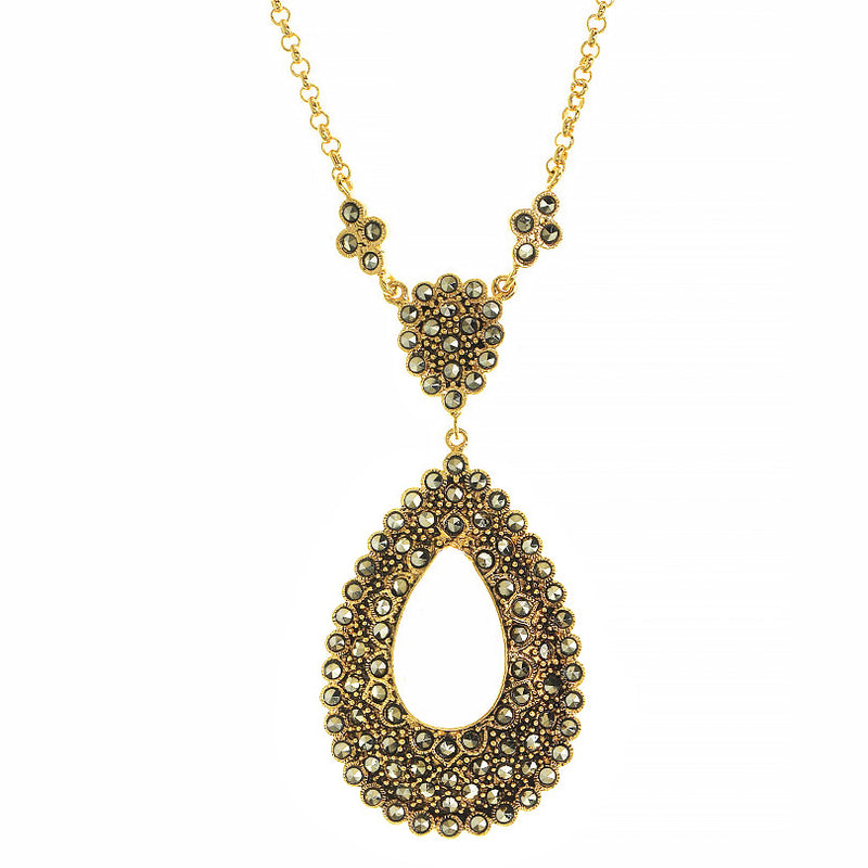 Gorgeous Vintage Design Gold Plated Marcasite Necklace 16