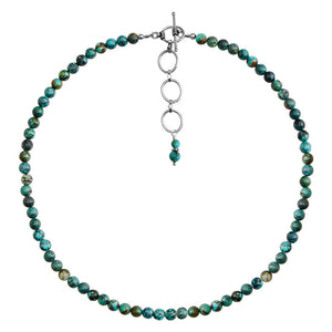 Rich Mixed Colors of Turquoise Single Strand Sterling Silver Necklace 16" - 18"